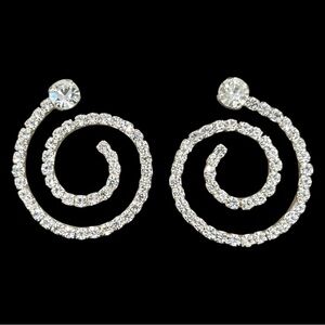 Nolan Miller Glamour Collection Crystal Swirl Pierced Earrings Silver Tone Vntg